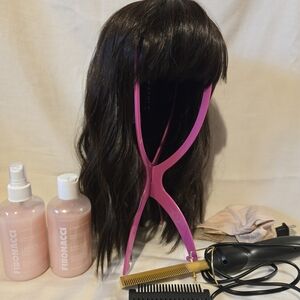 Forever Young Shoulder Length Brown Wig, Cap, Stand, Care Kit And Hot Comb